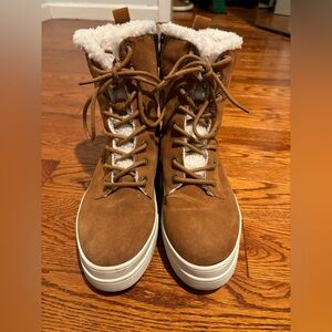 J/Slides Womens Torrie Suede Faux Fur Lined Ankle Boots